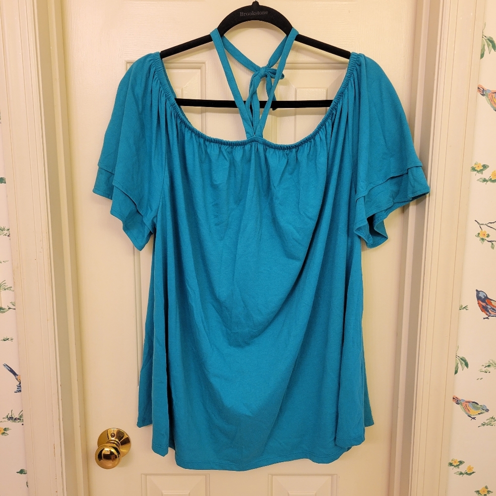 Lane Bryant Flutter Sleeve Top with Neck Tie Detail